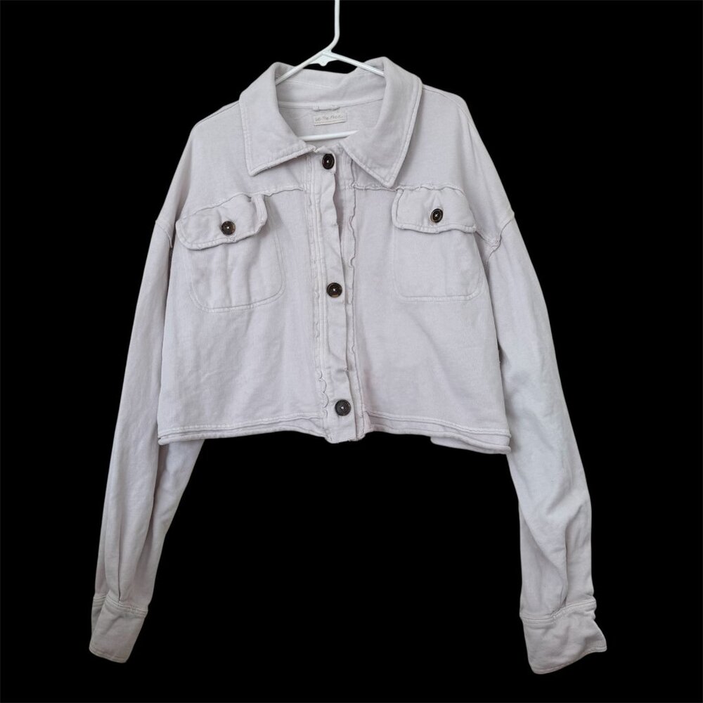 Free People We The Free Saturday Cropped Shirt Jacket XL Beige Oversized Boho